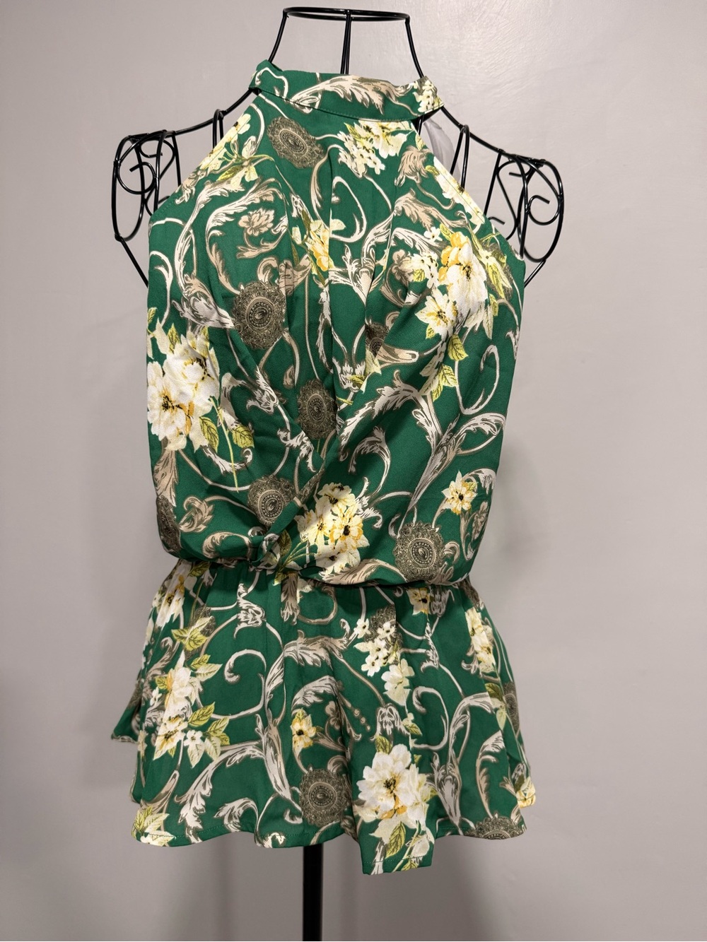 New York & Company Green Floral Halter Top